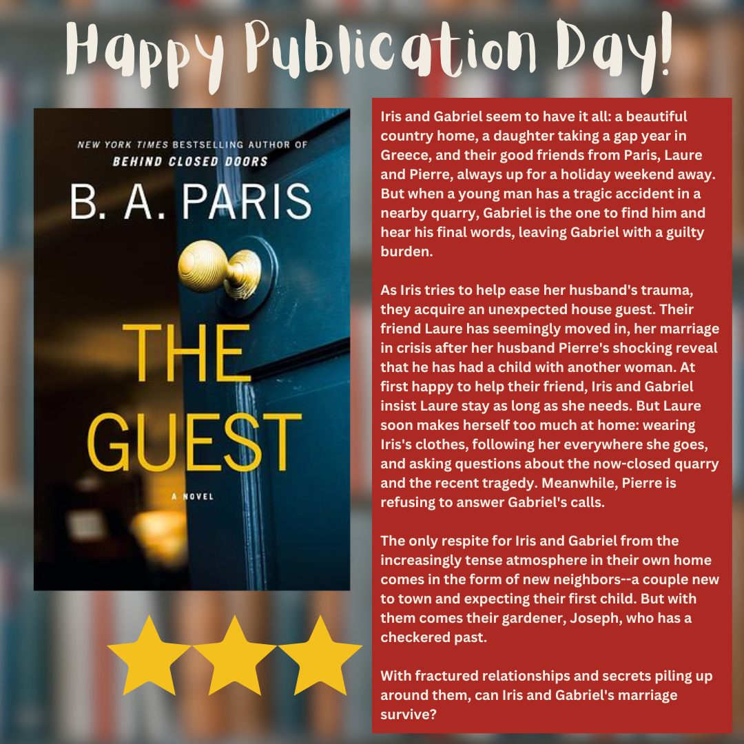 Publication Day of The Guest by B.A. Paris